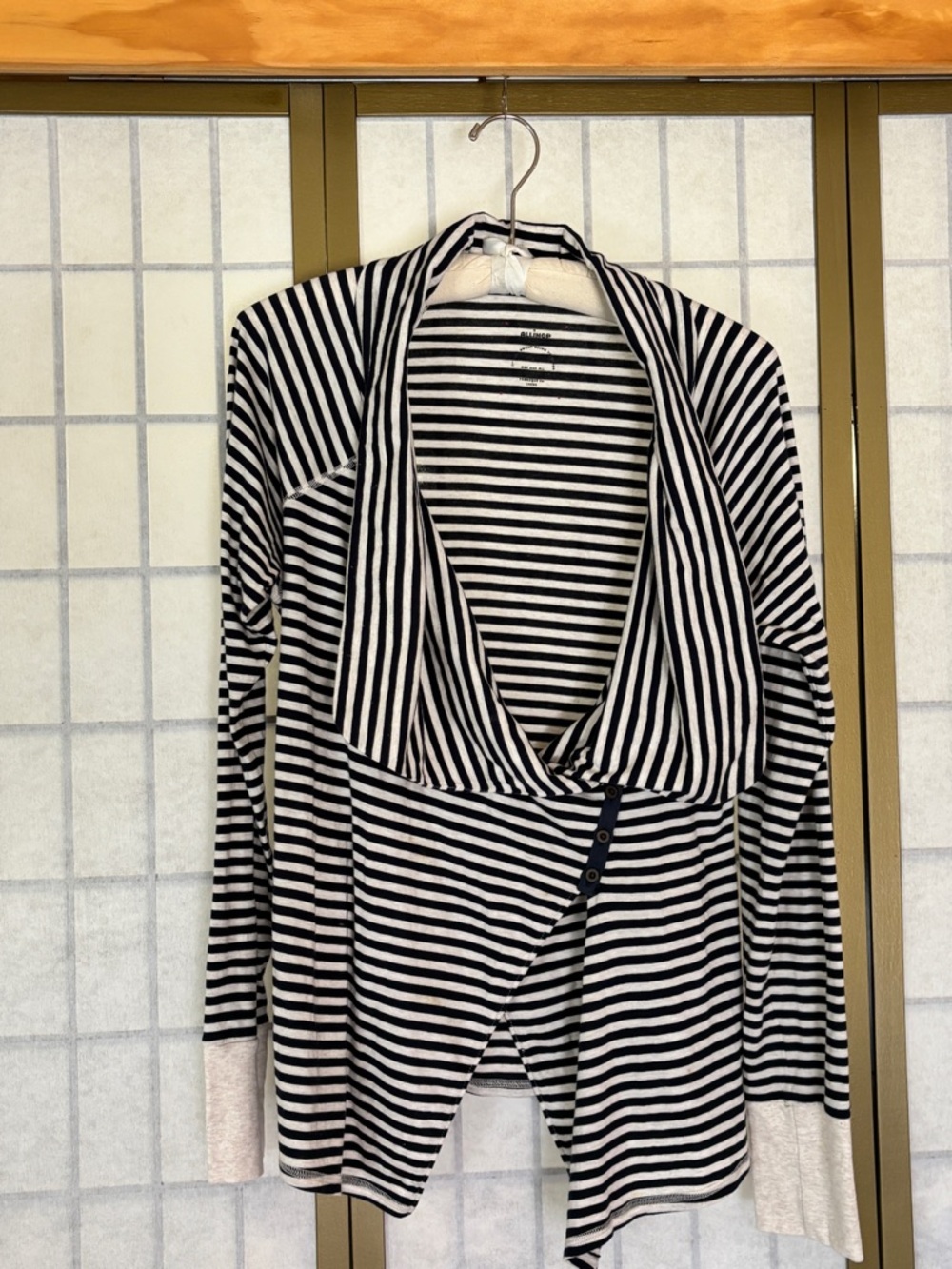 Allihop by Anthropology Striped Draped 4-button Shirt Blue & White, Women’s L